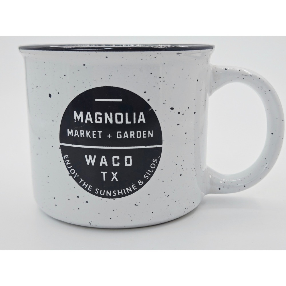 Magnolia Market Waco TX Speckled Campfire Ceramic Coffee Mug White Black Rim